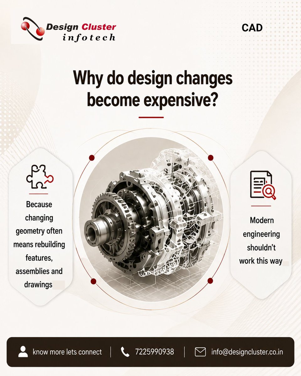 Designclus's tweet photo. 🔄 A design change rarely stays limited to the design.

It can affect reviews, coordination, downstream engineering work and project timelines. 

The goal isn't to avoid change. It's to make change easier to manage.

📩https://t.co/IBj2HtARpt

#CAD #Engineering https://t.co/dijYtfykc2