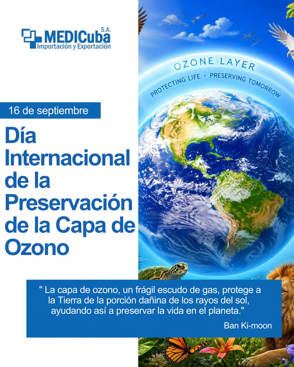 _MEDICuba's tweet photo. 📅 16 de septiembre | Día Internacional de la Preservación de la Capa de Ozono.
El  Protocolo de Montreal, firmado en 1987, es el acuerdo ambiental más  exitoso de la historia. Gracias a él, la capa de ozono muestra signos de  recuperación.✊🇨🇺
#medicubasa #DíaDeLaCapaDeOzono https://t.co/iqEQhUQFUo