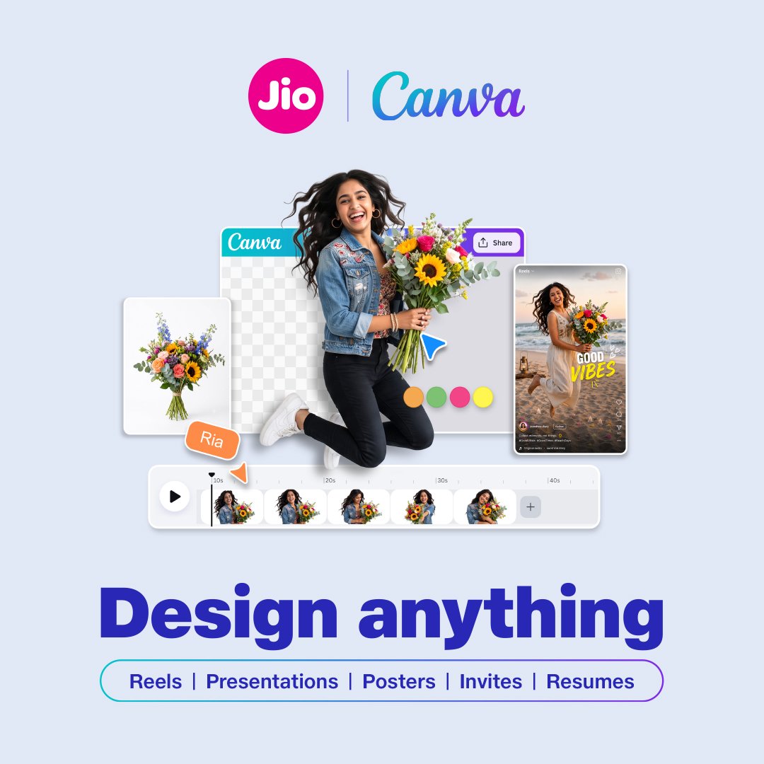 reliancejio's tweet photo. That idea in your head?
The one you’ve been meaning to design “someday”?
Yep. It’s time. 👀

Jio x Canva - An offer like never before. 
Claim now on MyJio. 

#Jio #CanvaPro #DesignAnything #FreeSubscription https://t.co/2C07UlNPfH