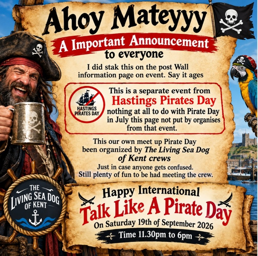 CrazyDisguise's tweet photo. #crazycaptain #reallifepirates #meetupday #Talklikeapirateday #talklikeapirateday2026 #Hastingsbeach #hastingspier #Hastings #pirateentertainment #pirateuk #Pirateforhire #internationaltalklikeapirateday2026 #internationaltalklikeapirateday #piratesofthecaribbean https://t.co/j9xqBZBS9W
