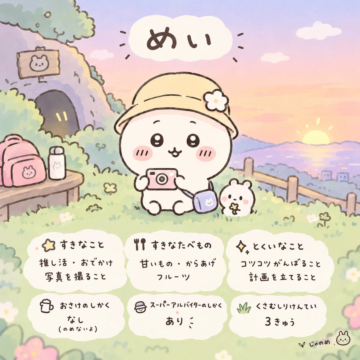 mei_728_lover's tweet photo. Threadsで回ってきたプロンプト入れて『ちいかわ風自己紹介』画像作ってもらった！！
見た目ほぼちいかわ🤣
スーパーアルバイターの資格あるらしいꉂ🤣𐤔
有能すぎるやん😂
 #ちいかわ
 #ChatGPT https://t.co/7iXbTTzI5l