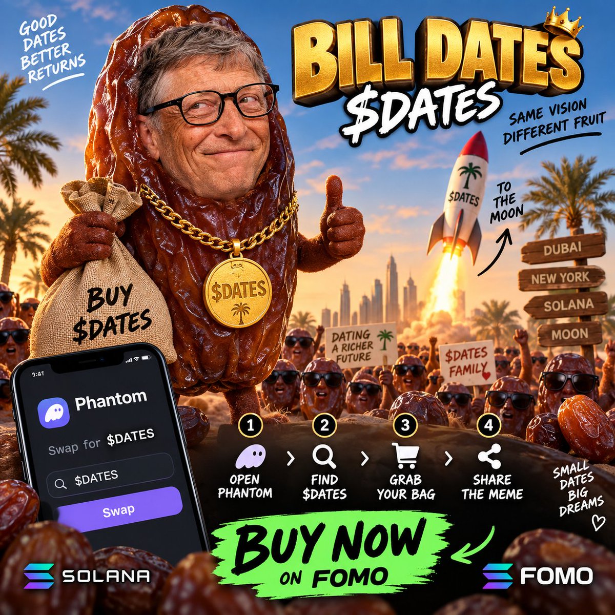 BillDatesSOL's tweet photo. 🌴 BILL $DATES 🌴

The dates are ripe. The meme is ready. 🚀

Don’t just watch the date… BE THE DATE. 😂

Available via Fomo.

$DATES #BillDates #Solana #Memecoin

CA: 3SkmUcbidKcHwtFYPz1pmR4zjRf5QrBjiV86uG7ffomo https://t.co/MIgWbyr24R