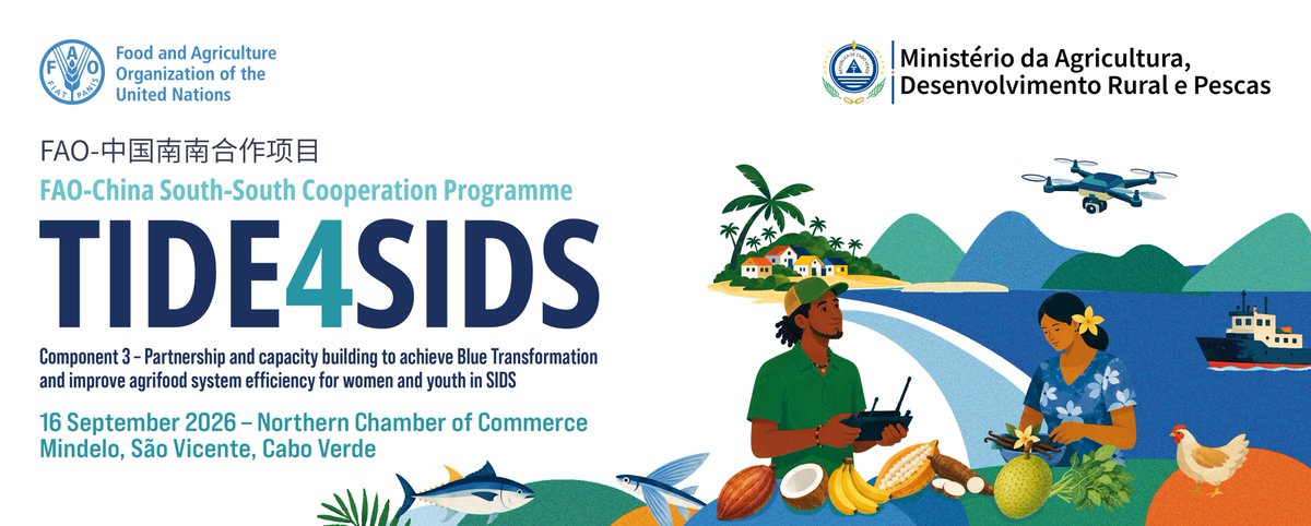 FAOCaboVerde's tweet photo. 🐟 “Enhancing technical and innovative capacity to accelerate transformation of agrifood systems in Small Island Developing States (#SIDS)” 🎣
TIDE4SIDS Project Launch
🗓️ 16 September
📍Mindelo, Cabo Verde 🇨🇻
@FAO-China 🇨🇳 #SouthSouthCooperation Programme
#SDG2 #SDG14 https://t.co/5cnycBlx6P