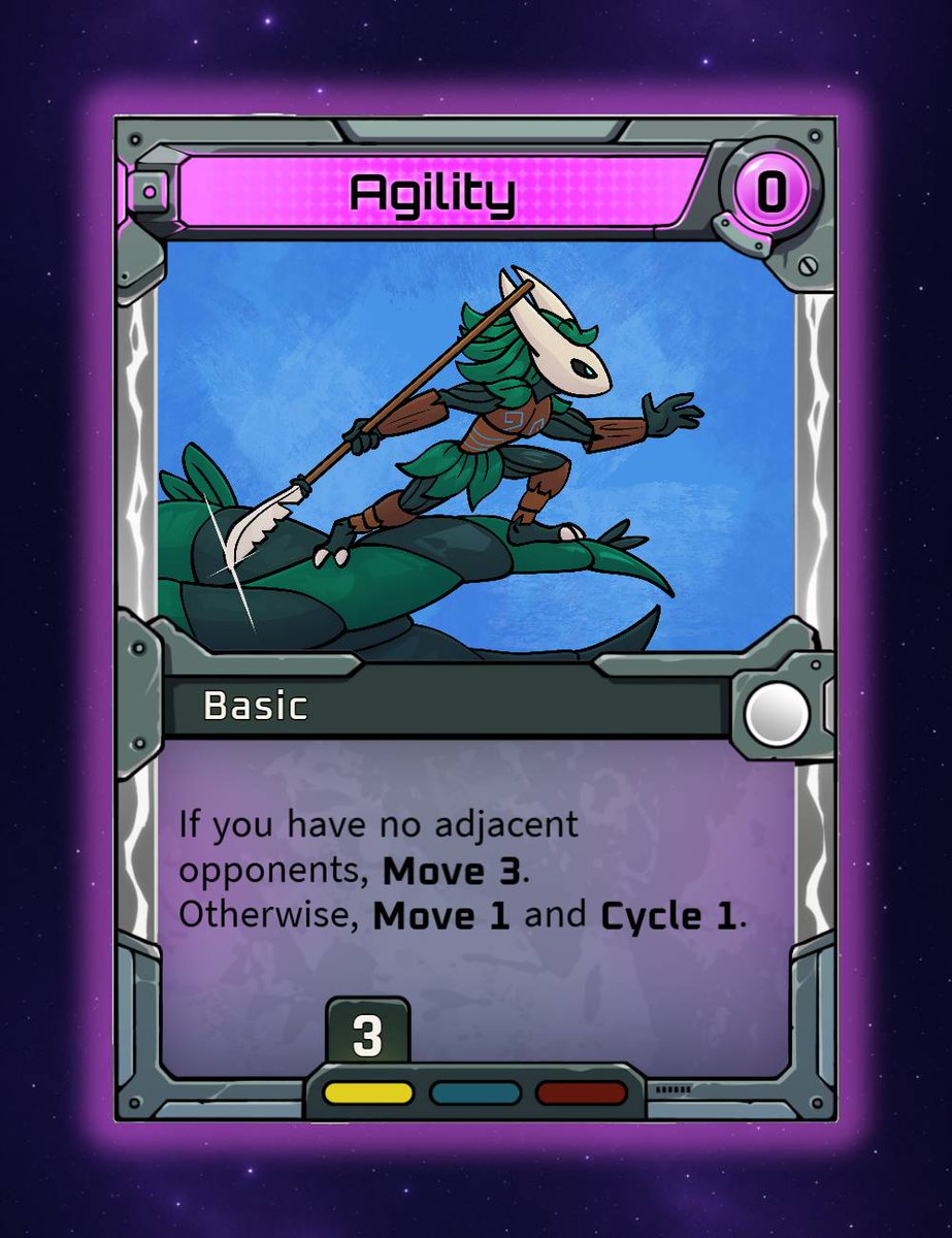 PlayNexusArena's tweet photo. Basic Card Spotlight: Agility

Sometimes the best move is simply not being there.

Agility is a flexible card for those who like to keep their distance from their foes.

Positioning is part of every fight in Nexus.

#BoardGames #GameDesign https://t.co/1qve24wMZd