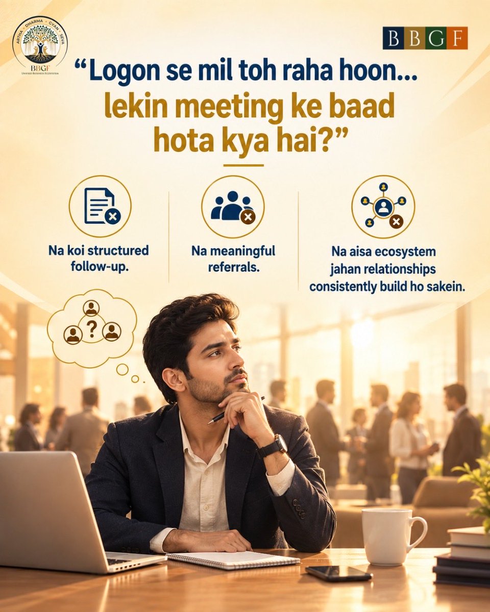 bbgfindia's tweet photo. Networking is more than exchanging business cards—it’s about building meaningful relationships, creating valuable referrals, and growing together.

At BBGF, structured meetings and a strong business ecosystem help turn conversations.
#BBGF #BusinessNetworking #BusinessGrowth https://t.co/fmAk7a8n2j
