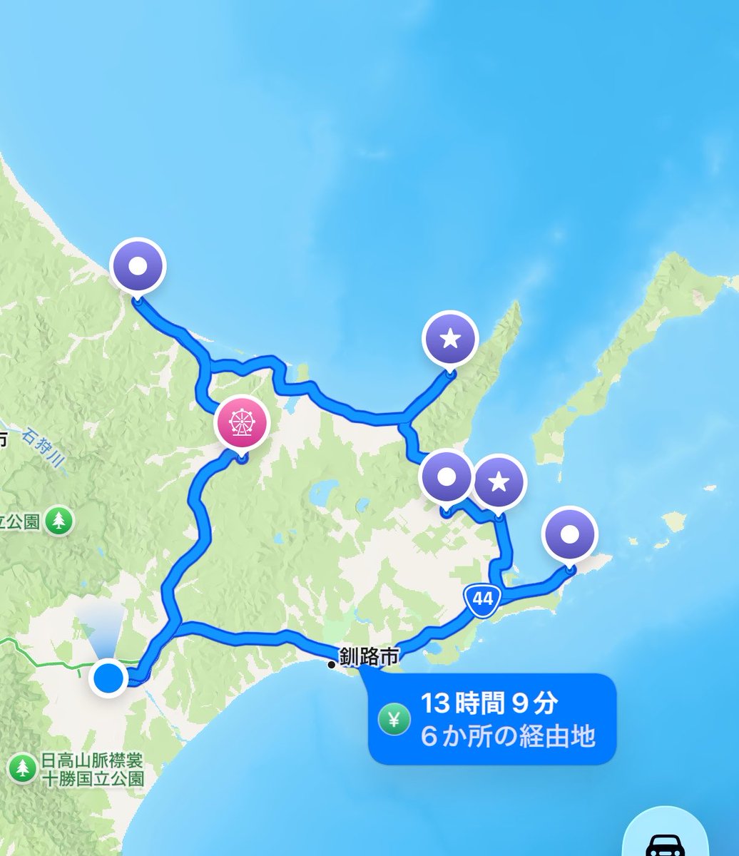 akamaru3113's tweet photo. 連休に遊園地行くんだけどそっち方面にある行ったことないポケふた（紋別、斜里、中標津、別海、根室）の予定入れたらハードモードになった🤣🤣
#ポケふた
#ポケモンGO https://t.co/6ZKCqD0ozZ