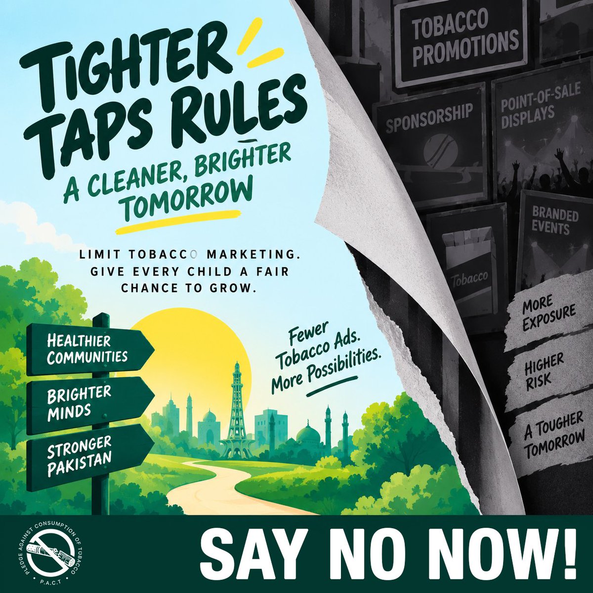 PACTPak's tweet photo. Most tobacco packs in Pakistan still carry small warnings - the global standard is 85%. It's time for bigger, stronger Graphic Health Warnings. We need 85% now. #TimeIsRunningOut #GHW #PACT #Tobaccooff https://t.co/uTKDBY2Vfz