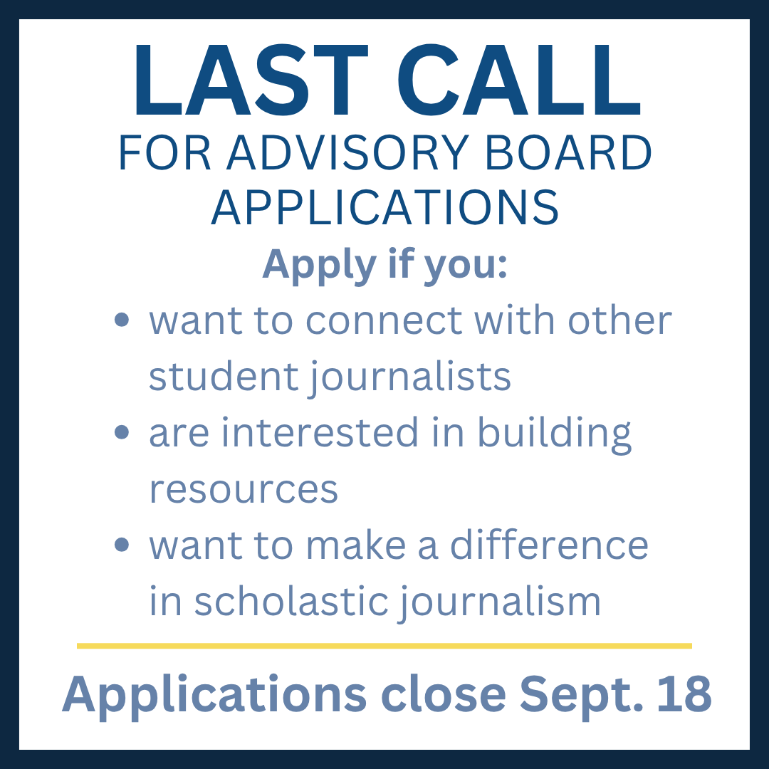 QuillandScroll's tweet photo. Join our Student Advisory Board! 

Through virtual meetings, Advisory Board members will discuss, collaborate and troubleshoot with their peers about scholastic journalism issues pertaining to their student media.

Applications close Friday: https://t.co/MwaSIHlluv https://t.co/bmstTGUnN8