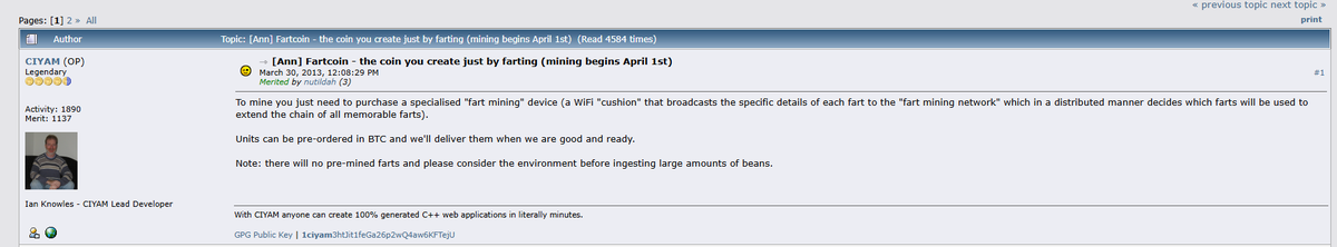 talentshowpump's tweet photo. Back in 2013 Ian Knowles 'CIYAM' invented the term 'Fartcoin' which also ran to $400K (but he never responded or claimed)

https://t.co/TIHGh0muKU

It's time to send fees to his ONLY doxxed X account: @ciyam_org 

Which is linked to his company: https://t.co/0KX4GboNes https://t.co/txjzhM3zoA