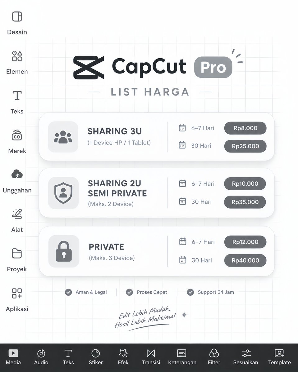 Vianapersona's tweet photo. Hallo #moots

Aku jual capcut pro premium include standar, lagi promo murah bangett.

7 HARI 8.000
1 BULAN 25.000

🤍 https://t.co/ovVDhQi74u https://t.co/UXJMhwuMan