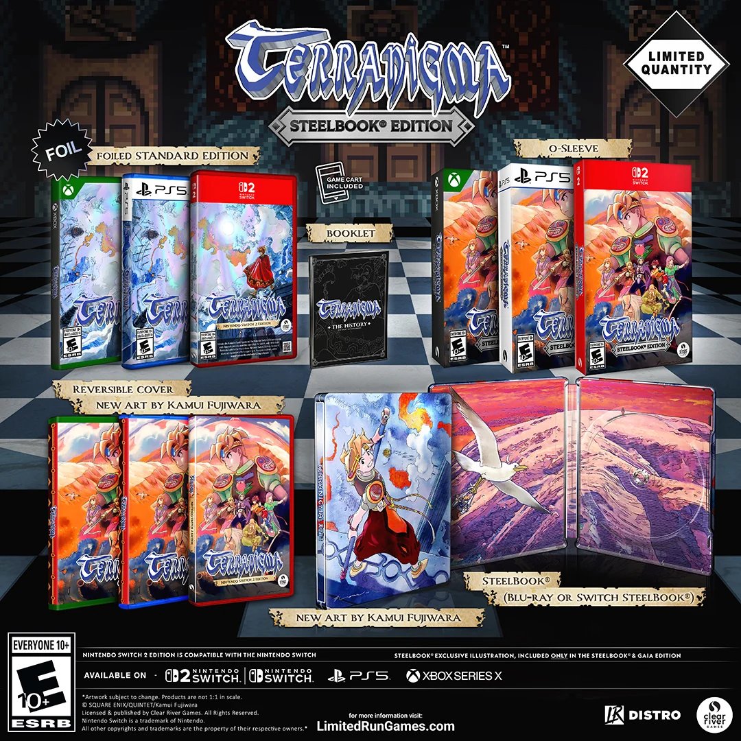 Wario64's tweet photo. Terranigma - Release Date Trailer (releasing Jan 14, 2027 for PS5/PS4/Switch/Switch 2/Xbox Series/Steam/GOG) https://t.co/gZQmGszl6s

Foiled Standard/Steelbook/Gaia Editions preorders go up on LRG on Sept 25th https://t.co/RhzfFqhNXx #ad https://t.co/QreKaA5Qi8