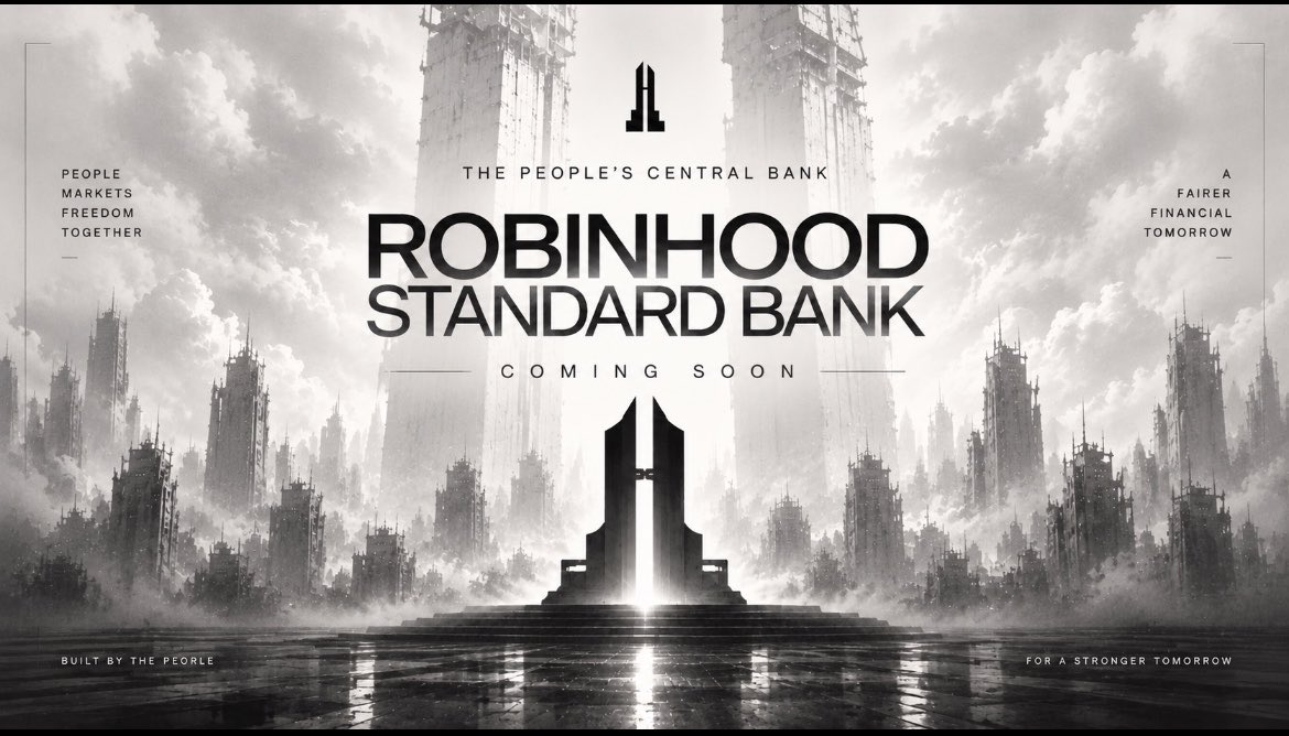 standard_rev's tweet photo. ROBINHOOD STANDARD BANK.

A new standard is coming.
Built for the people. Built for the future.

Coming soon. 🏛️

EVM DROP. https://t.co/H2vG2IGRwW