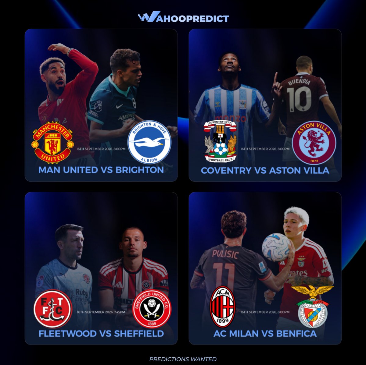 Wahoopredict's tweet photo. The best matches of the day are here!

Which match are you most anticipating today?

Place your predictions on Wahoopredict. https://t.co/DtIybL5yvf