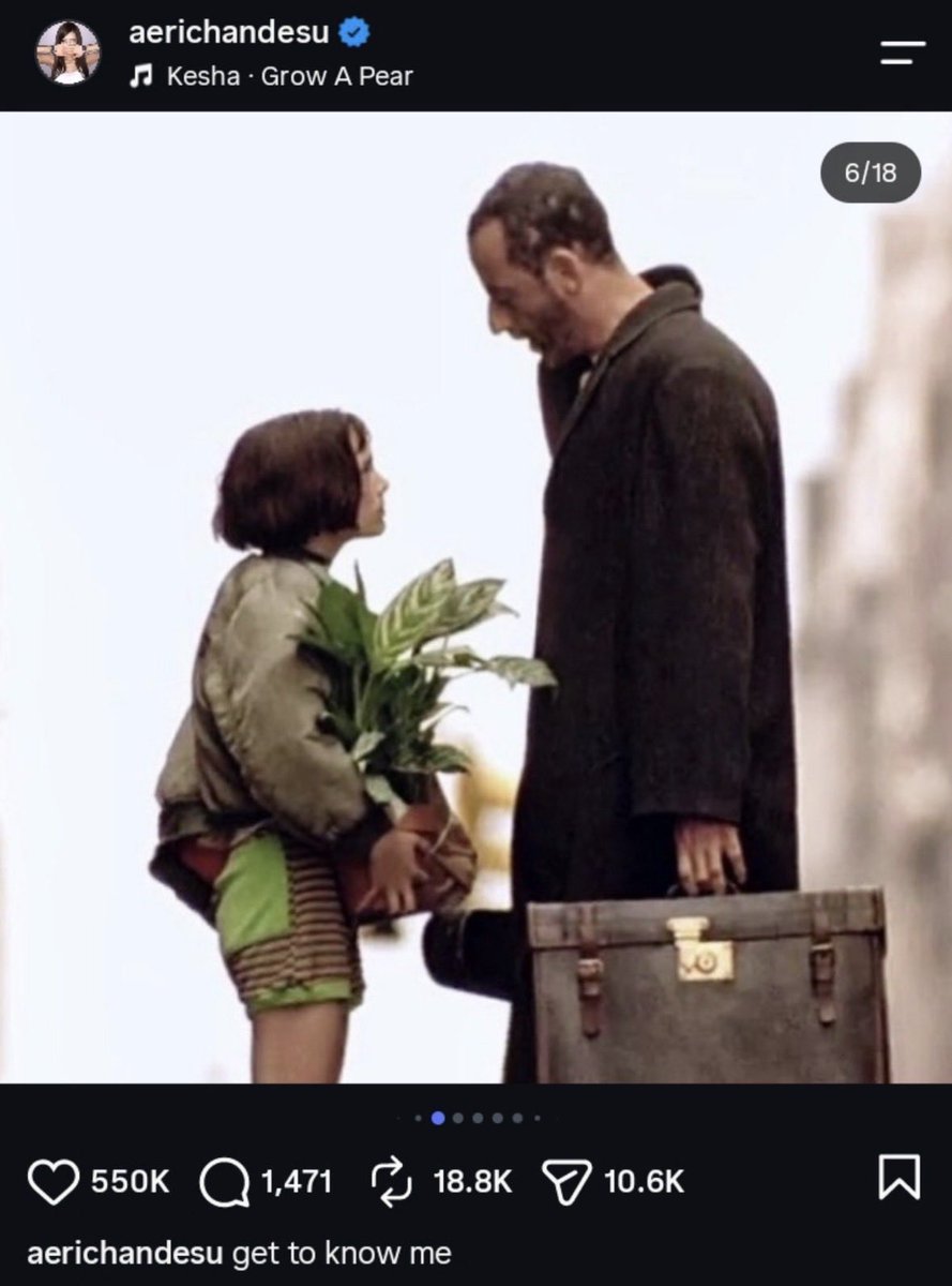 veracitycrave's tweet photo. Giselle posting this scene from Léon with caption “get to know me”, in this movie the kid was attracted to the adult https://t.co/utMsZPkhCk