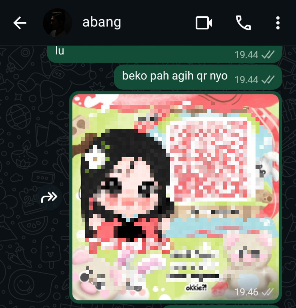 ngonelterus's tweet photo. perasaan gw waktu ngirim qr lucu imut pinky kakak2 canva prem ke abang: 😅 https://t.co/0XhlolWrN9