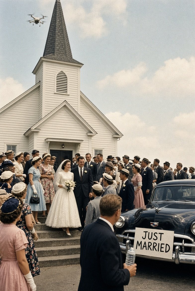 sqsehrish's tweet photo. Eagle eyes needed

What doesn't belong in this 1954 church wedding? 

You'll need more than one look... https://t.co/FRNddcHTe0