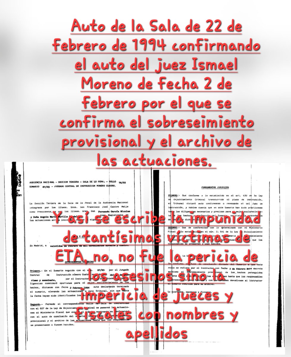 ConsuorF's tweet photo. #TalDiaComoHoy de 1993 #ETA asesinó en #Andoain a Juvenal Villafañe, su delito: ser @guardiacivil retirado desde 1968. Le colocaron una bomba en los bajos de su coche. Murió abrasado.

Ya era víctima, en 1978 habían asesinado a su yerno Txomin Merino.

También #Impune, pero por culpa de nuevo de jueces de la Audiencia Nacional. Aunque este atentado es de los 90 seguía habiendo jueces, que ahora siguen estando y son muy conocidos, que cerraban las causas judiciales de las víctimas en 4 meses ¿Qué investigación pudo haber? NINGUNA... Así nos encontramos con el actual magistrado, instructor del caso Koldo y tantísimas causas más, Ismael Moreno Chamarro. Parece que según con qué instrucciones se toma más interés que con la de resolver un asesinato de ETA... Y ¡ojo! a sus compañeros de Sala, que no se nos olviden, avalan este cierre en 4 meses, luego también son cómplices: Castro Meije (de la cuadrilla PREVARICADORA), Ángela Murillo y Fernando García Nicolás. 
@PoderJudicialEs

Juvenal tenía 78 años, estaba casado y tenían tres hijas. ¿Me ayudas a recordarle difundiendo/leyendo este 🧵 y la nueva información sobre su impunidad que hoy denuncio en este tuit? Gracias 👇🏿