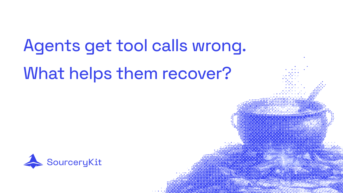 GetProvably's tweet photo. 1/7
Even the best agents get tool calls wrong.

What helps them recover?

Our previous study showed why a convincing answer isn’t enough. We took 60 failed runs and tried three recovery methods on them. Here’s what we learned. https://t.co/zTAFU9KlVd