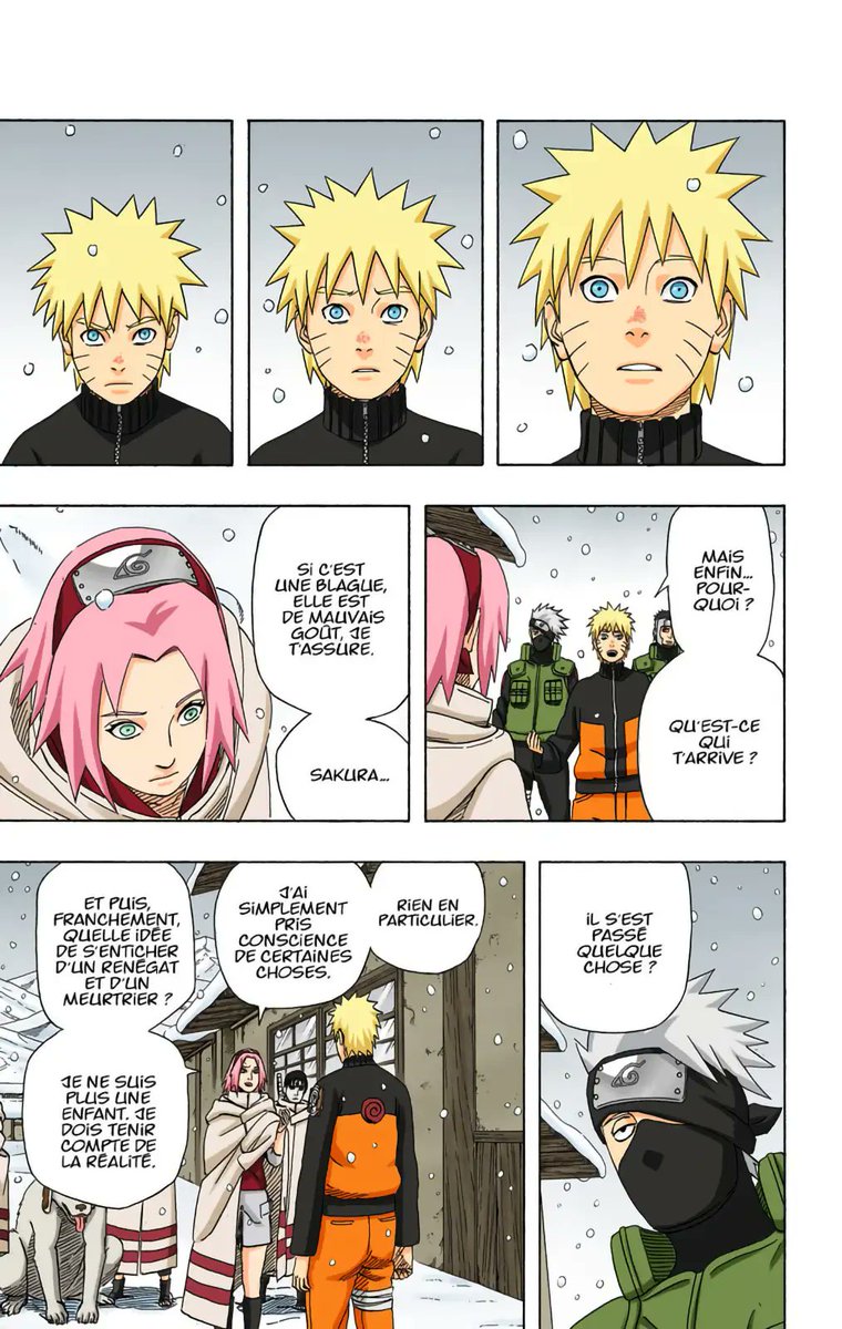 Gol10Soul's tweet photo. Le raisonnement de Sakura est simple. Si Naruto fait ça par amour, il suffit d'abandonner son amour pour Sasuké, le transférer à Naruto, qui n'aura donc plus de raison de poursuivre Sasuké. Et pour mettre fin définitivement à la promesse, elle se charge de tuer Sasuké. https://t.co/y1BIXegXl7