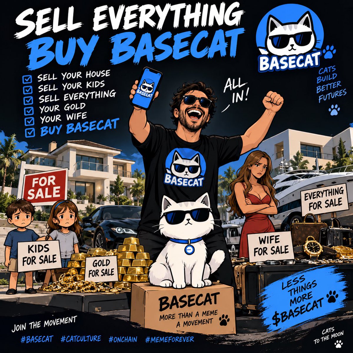 bullcryptobtc's tweet photo. Sell the house? Sell the gold? Sell everything? 😂🐱
$BASECAT — Less things, more CAT. 🚀
#BASECAT #CatCulture #Onchain #Memecoin https://t.co/Jit5CQXO8S