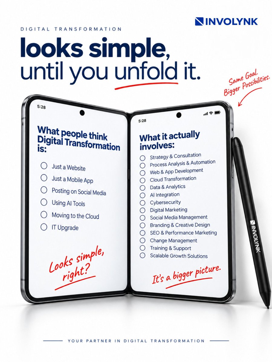 involynk's tweet photo. Digital transformation isn’t just about adding technology — it’s about transforming how your entire business works. 🚀

From strategy and automation to technology, marketing and growth, the bigger picture matters.

#INVOLYNK #DigitalTransformation #BusinessGrowth #DigitalStrategy https://t.co/7huuX8CfhL