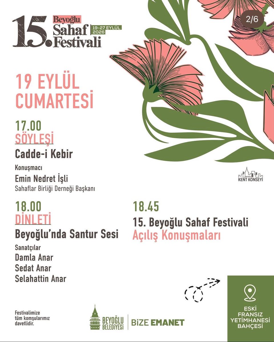 SahafKedikoy's tweet photo. @beyoglubld nin düzenlediği 15. Beyoğlu Festivali cumartesi günü kapılarını açıyor! Kediköy Sahaf olarak 19-27 Eylül 2026 tarihleri arasında, Eski Fransız Yetimhanesi bahçesinde biz de olacağız, bekleriz. https://t.co/b0GaIte3EG