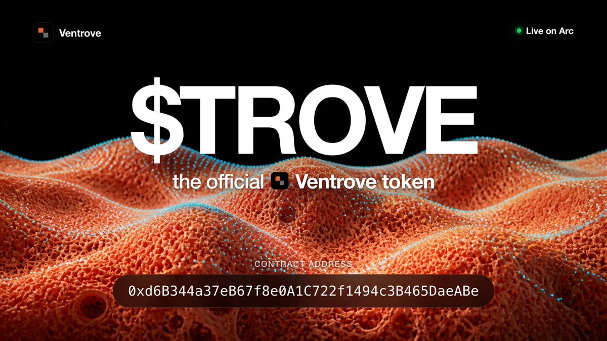VentroveHQ's tweet photo. The official Ventrove token is live.
$TROVE
0xd6B344a37eB67f8e0A1C722f1494c3B465DaeABe

A bonding curve launch on https://t.co/peARgQWkic, priced in USDC. It carries the Official mark on the platform. 

https://t.co/zfKMEJ2t0r

How it works, below.