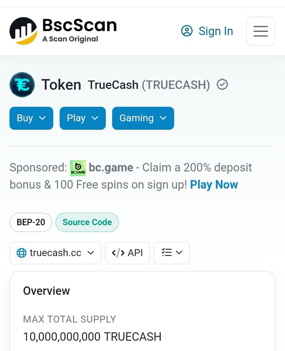 TrueCashCC's tweet photo. Big milestone unlocked for the community! 🚀

​TRUECASH is now officially verified on @BscScan — our symbol and logo are live on-chain! 🔍✨

​Verify it yourself:
🔗 https://t.co/NPigKzJ6ti

​Building trust, transparency, and momentum. We're just getting started! 🌐
​#TRUECASH #BNBChain #BscScan #Crypto #Web3
