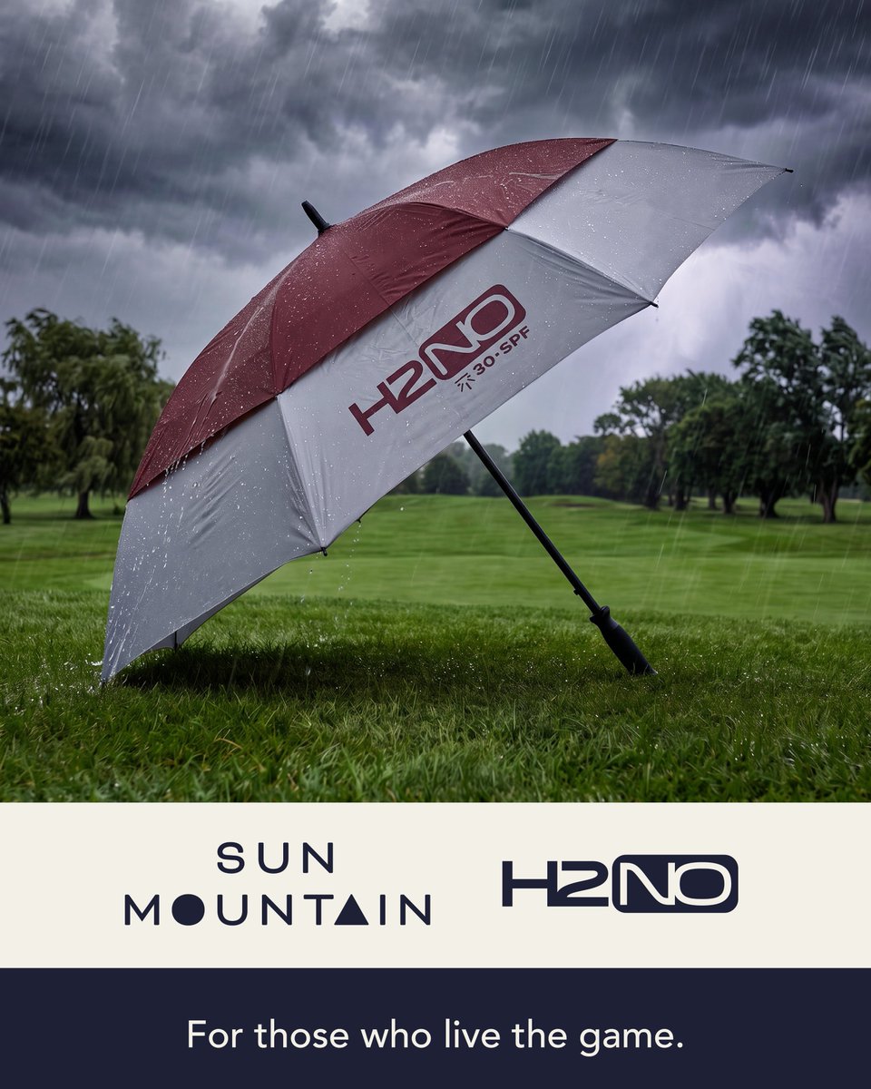 BrandFusionLtd's tweet photo. Protect yourself from all the elements... Sunshine and rain...30SPF H2NO auto-open, dual canopy umbrellas from Sun Mountain #golf #umbrella #h2no https://t.co/pDeM7lNZAD