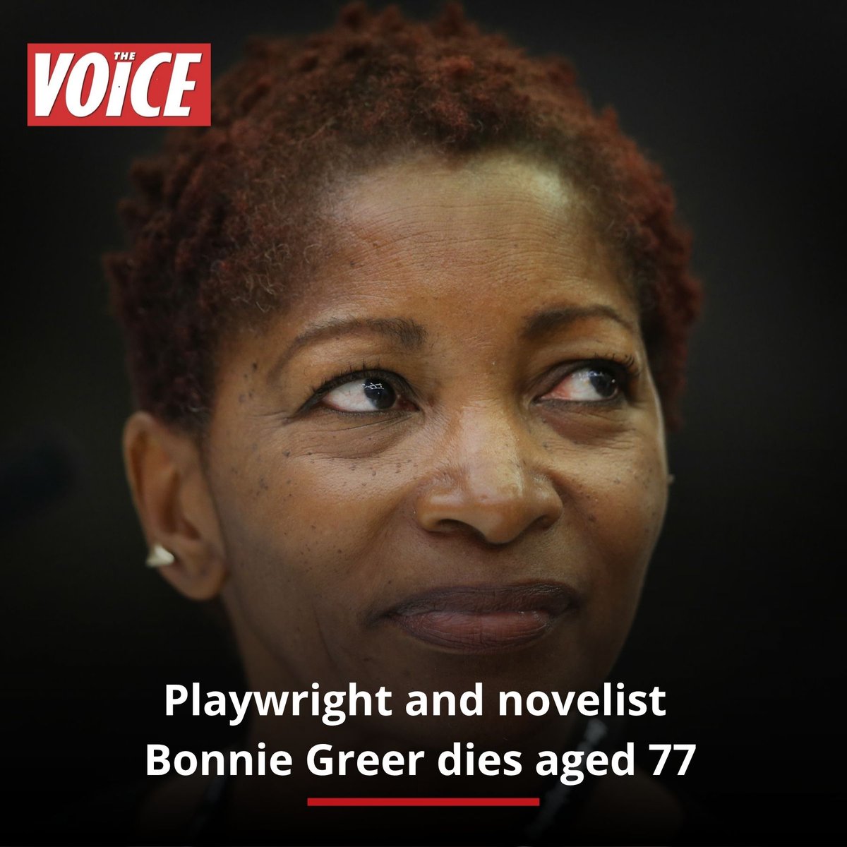 TheVoiceNews's tweet photo. Sad news just in. 🙏🏽

British-American Playwright and novelist #BonnieGreer has died aged 77.    Her husband David Hutchins announced her death saying:

“It is with profound sadness that I announce that my beloved wife, Bonnie Greer, has died aged 77 after a brief illness.

“Bonnie was an acclaimed playwright, author, critic, cultural and political commentator whose intelligence, courage and distinctive voice made an enduring contribution to British cultural and public life."

Speaking in 2016 in the aftermath of the Black Lives Matter movement, Greer said:   "When I wake up in the morning, I'm just myself. It's only when I leave the door that I become a black woman to the world."

She added: "I tell black women all the time, 'Don't apologise for yourself and keep your hair nappy. Make sure you are heard'."

Rest in Peace Bonnie Greer 💔