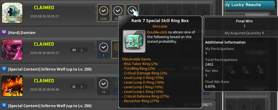 Rehanakbarr's tweet photo. 2 weeks ago, when MSU officialy released the special skill ring,I got this rank 7. At first I wasn’t really interested, but once I found out how valuable it is ,especially for high-tier bossing ,now I feel like opening one and buy some to my mule

#MSNRingExpedition @MaplestoryU https://t.co/1HMBCCjajd