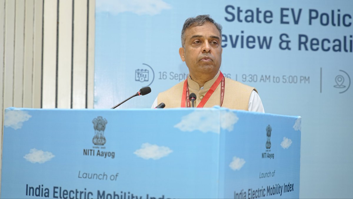 MHI_GoI's tweet photo. Addressing the NITI-State Workshop Series on ‘State EV Policies: Review & Recalibrate’ and the launch of the ‘India Electric Mobility Index (IEMI) 2025’, organised by NITI Aayog, Dr. Hanif Qureshi, Additional Secretary, Ministry of Heavy Industries (MHI), highlighted the ongoing shift towards cleaner mobility, with electric mobility emerging as an important pathway for sustainable mobility. He noted that EVs are driving a silent revolution, with NITI Aayog forecasting a 49% CAGR in EV growth by 2030.

The dignitaries on the dais included Shri Rajiv Gauba, Member, NITI Aayog; Shri Satendra Singh, Secretary, Ministry of Housing and Urban Affairs; Dr. O. P. Agarwal, Distinguished Fellow, NITI Aayog; Smt. Archana Mittal, Program Director, NITI Aayog; Smt. Niharika Rai, Secretary & Commissioner of Transport, Govt. of NCT Delhi; Shri Madhav Pai, CEO, WRI India; and Smt. Trupti Deshpande, Associate Partner & Lead, Energiva Ventures.

The Additional Secretary emphasised that localisation is central to building a resilient and self-reliant automotive ecosystem. Supported by initiatives such as the PLI Auto Scheme, critical components, including traction motors and converters, which were earlier dependent on imports, are increasingly being manufactured domestically. Out of 71 companies in the PLI Auto Scheme, 18 have achieved >50% localisation.

Highlighting the growing adoption of electric buses, he noted that State Transport Undertakings are targeting 50,000 e-buses, alongside increasing adoption by private operators. He also underscored the importance of charging infrastructure as a key enabler of EV adoption. India currently has around 67,000 chargers, including about 24,000 fast chargers. Under the PM E-DRIVE Scheme, Rs. 2,000 crore has been allocated for charging infrastructure. Proposals for 7,254 EV public chargers amounting to Rs. 729.34 crore have been sanctioned to 3 OMCs (IOCL, BPCL & HPCL) and 10 States to support charging infrastructure, with other States encouraged to submit proposals.

#MHI #NITIAayog #IEMI2025 #ElectricMobility #EVPolicy #PLIAUTO #PMEDRIVE 

@DrQureshiH @NITIAayog @MoHUA_India @nihar15aug @OPAgarWRI @madpai @WRIIndia