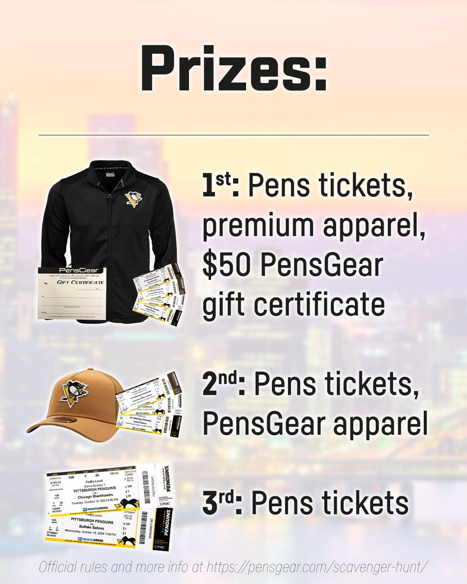 PensGear's tweet photo. The hunt begins THIS FRIDAY! 🚨
Three hunts. Three locations. Three chances to track us down and win BIG.
The PensGear Pittsburgh Scavenger Hunt kicks off September 18! We’ll be heading to a different location around the city for each hunt and dropping clues throughout the day on our social channels. Follow the clues, find us, and you could walk away with Pens tickets, premium Penguins gear and more!
📍 Friday, September 18
📍 Monday, September 21
📍 Friday, October 2
Swipe through for the full schedule, prizes and everything you need to know — then make sure you’re following PensGear on Instagram so you don’t miss the first clue!