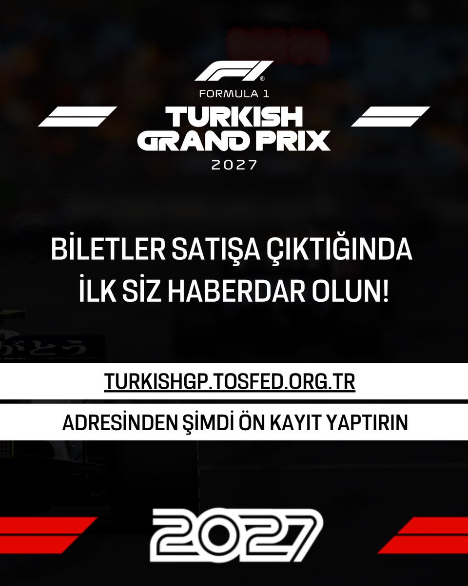 TOSFED's tweet photo. Formula 1® Turkish GP biletleri satışa çıktığında haberdar olmak için 🌐https://t.co/L7WBdikiRz adresinden ön kayıt yaptırabilirsiniz.🏁 https://t.co/VgzAFB3RHn