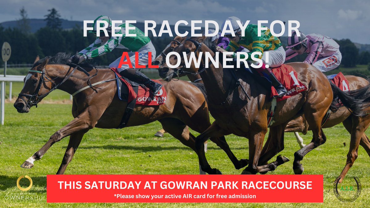 HRIOwners's tweet photo. FREE race day for all owners at @GowranPark1 💫

You don't need to have a runner, simply present your active AIR card this Saturday, 19th September to gain free admission.

#OwnTheMoment https://t.co/tYsc0sPR0H