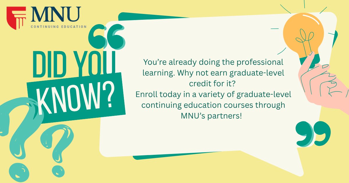 MNUContinuingEd's tweet photo. #TeacherGrowth #ProfessionalLearning #TeacherPD #ContinuingEducation #GraduateCredit #EducatorSupport #LifelongLearning #MNU https://t.co/ZW5ZwdBjGK