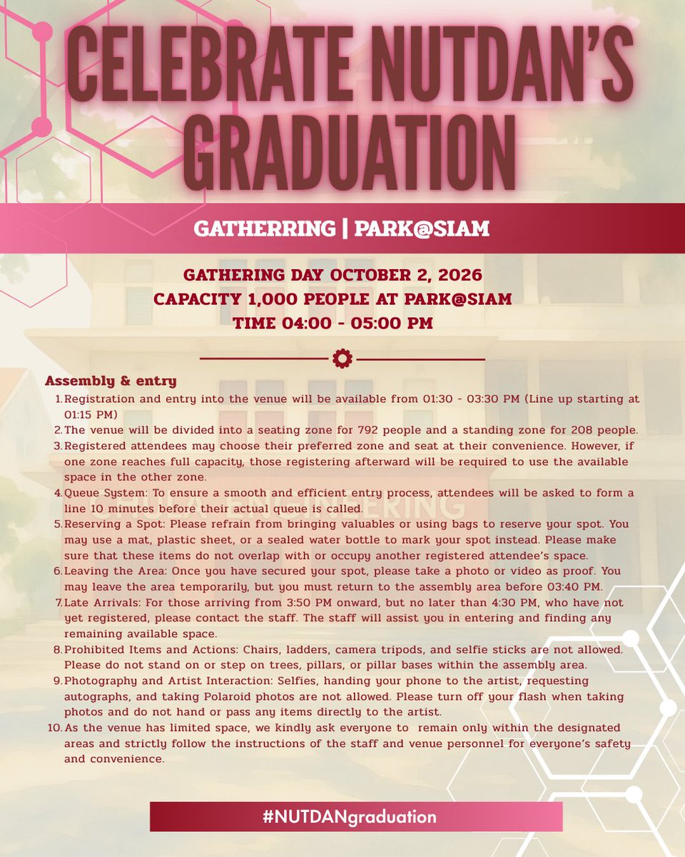 Peannutdanth's tweet photo. 𝐂𝐄𝐋𝐄𝐁𝐑𝐀𝐓𝐄 𝐍𝐔𝐓𝐃𝐀𝐍’𝐒 𝐆𝐑𝐀𝐃𝐔𝐀𝐓𝐈𝐎𝐍 🎓✨

~~ 𝐔𝐏𝐃𝐀𝐓𝐄 ~~
✨รายละเอียดและเงื่อนไขในการรวมพล (Gathering Guidelines) 🎓

#NUTDANgraduation 
#nnutdan 
#LYKN https://t.co/aaILnhcLU9