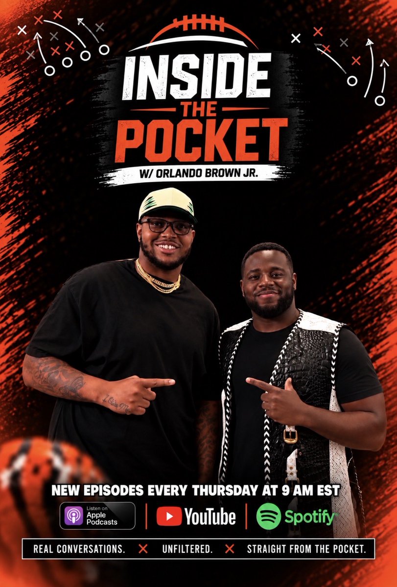 Wrightreportt's tweet photo. We’ve been working on something special.

A four-time Pro Bowler. Super Bowl champion. Bengals left tackle. Now, a new platform to tell the story beyond the game.

The wait is over.

INSIDE THE POCKET w/ Orlando Brown Jr

The journey starts now. Follow, subscribe & be there from Day 1.

New episodes every Thursday.

First Episode Tomorrow 9AM ET