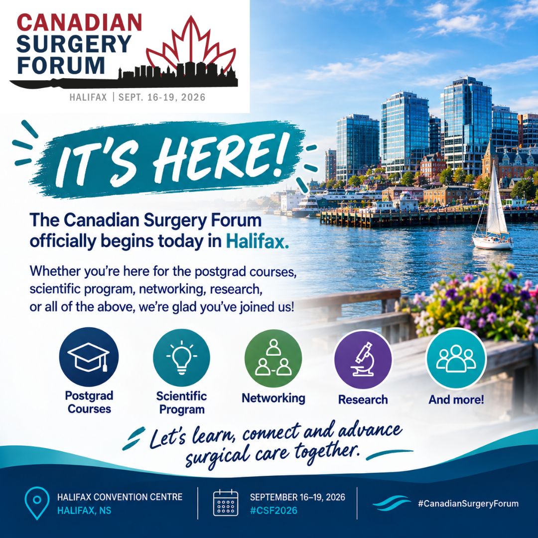 CAGS_ACCG's tweet photo. 🎉 IT'S HERE! The Canadian Surgery Forum officially begins today!

Whether you're here for the postgrad courses, scientific program, networking, research, or all of the above, we're glad you've joined us!

Let's learn, connect and advance surgical care together. 🤝
#CSF2026 https://t.co/9CFtMfvF96