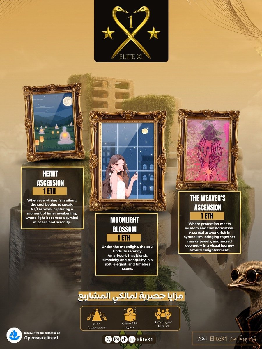 elitexone01's tweet photo. Three distinctive visions. Three unique stories.
Discover the artistry behind Elite X1 through these exclusive 1/1 digital artworks, created to represent individuality, symbolism, and timeless expression.
#EliteX1 #DigitalArt #1of1 #NFTArt #opensea https://t.co/diGqluF4kb
