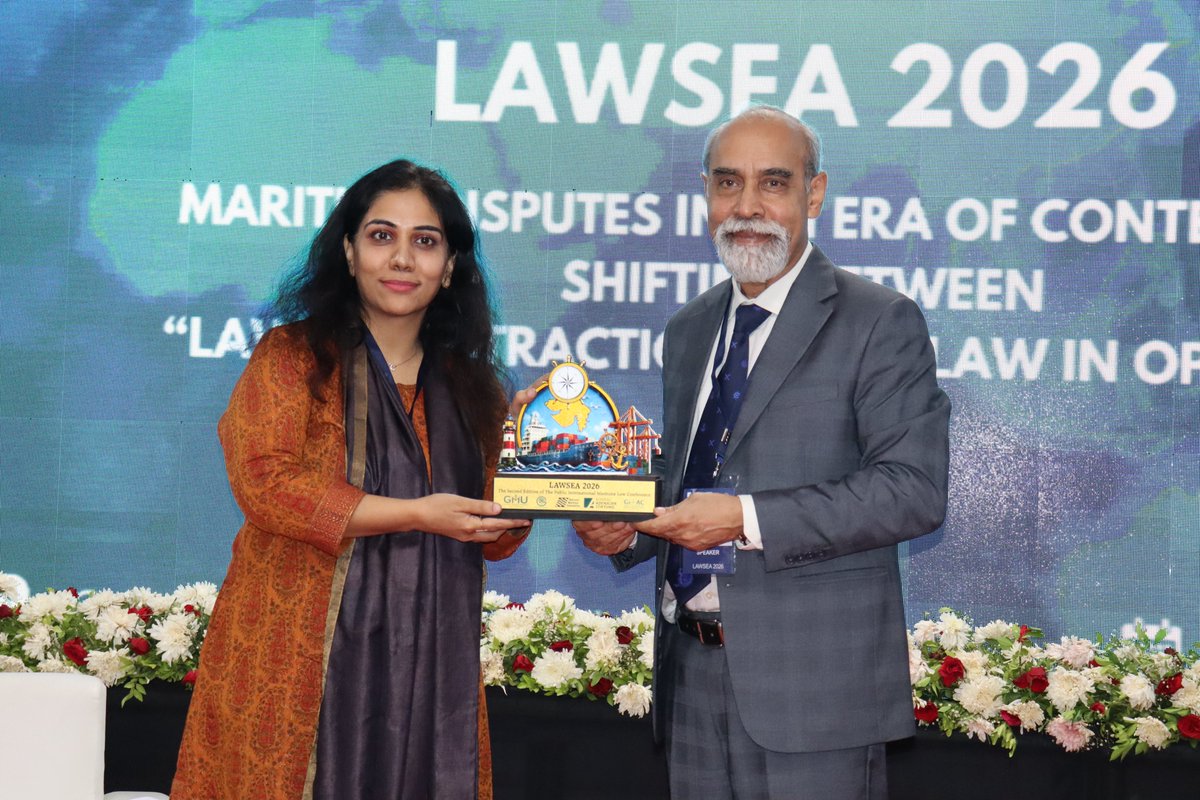 nmfindia's tweet photo. Professional Session Three of #LAWSEA2026 concluded with a Felicitation Ceremony, with Vice Admiral Tarun Sobti, UYSM, AVSM, VSM, IN (Retd), Former Deputy Chief of the Naval Staff, felicitating the speakers and moderator of the session — Dr Harsha Rajwanshi, Wg Cdr (Dr) U C Jha (Retd), and Mr Himanil Raina. A fitting close to a session that examined military activities, marine scientific research, and surveillance in the EEZ.

#LAWSEA2026 #EEZ #FreedomOfNavigation #NationalMaritimeFoundation