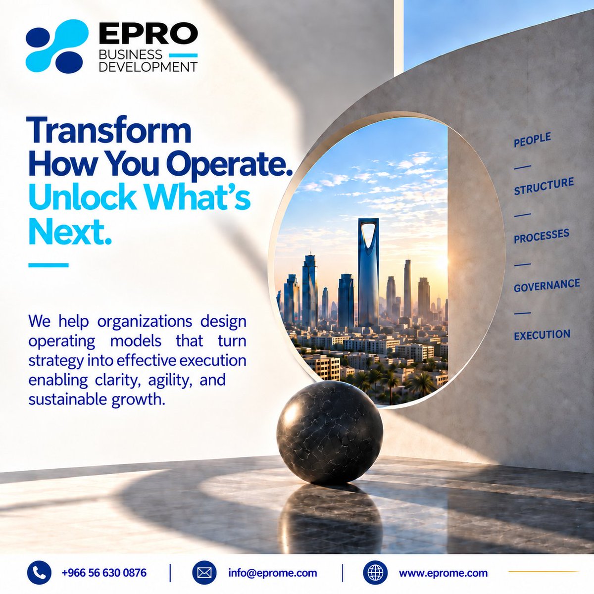 EPRO_ME's tweet photo. Transform How You Operate. Unlock Whatโs Next.
EPRO helps organizations align people, processes, and governance for better execution and sustainable growth.
๐ +966 56 630 0876
๐ https://t.co/pF1xFGRn0j
#OperatingModel #BusinessTransformation #EPRO https://t.co/rdjHN2c5Is