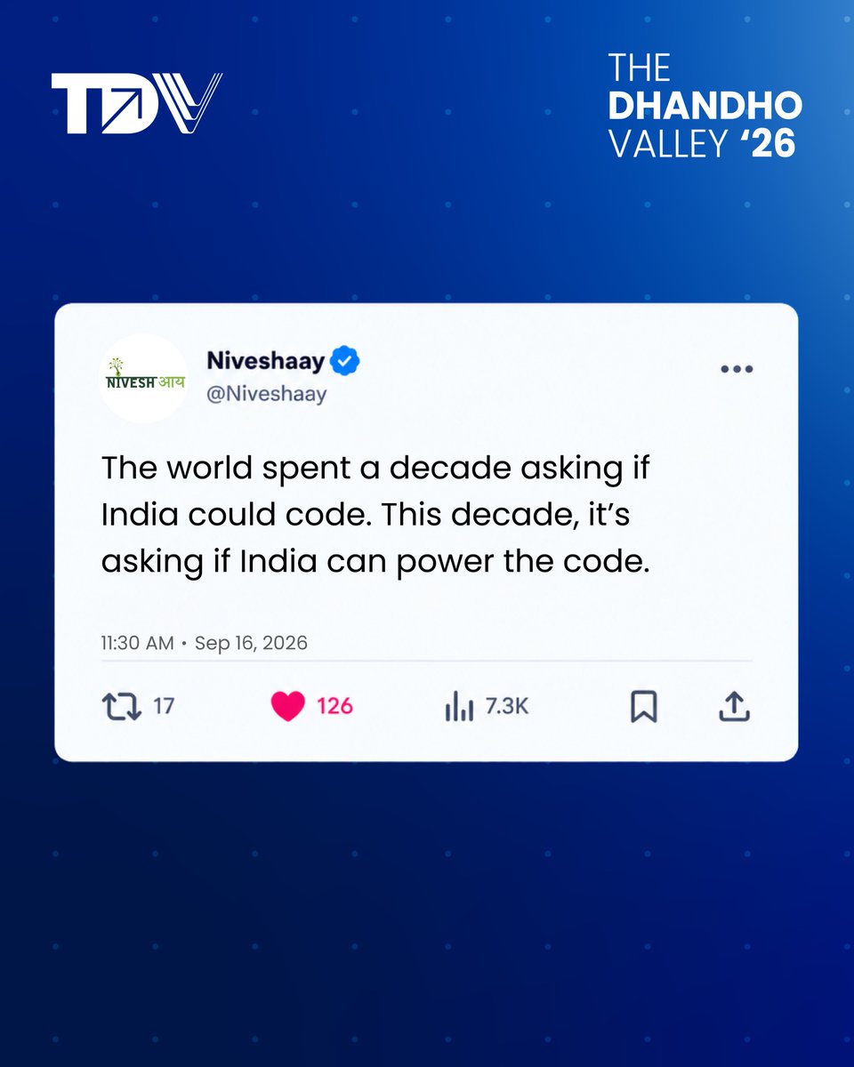niveshaay's tweet photo. Read between the lines.
There’s a bigger story taking shape.
#TheDhandhoValley #TDV #Niveshaay #AI #India https://t.co/jaS3XLpeiD