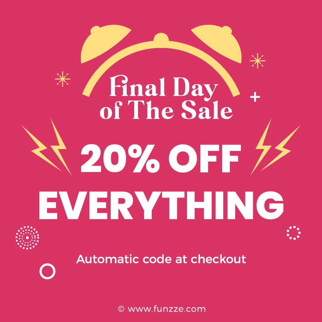 funzze's tweet photo. Sale ends today!🔥🔥 Catch the last chance to save 20%!💰💰

Shop now on 👉https://t.co/YWRpgxdmcq👈. https://t.co/s5KLhcg2Xi