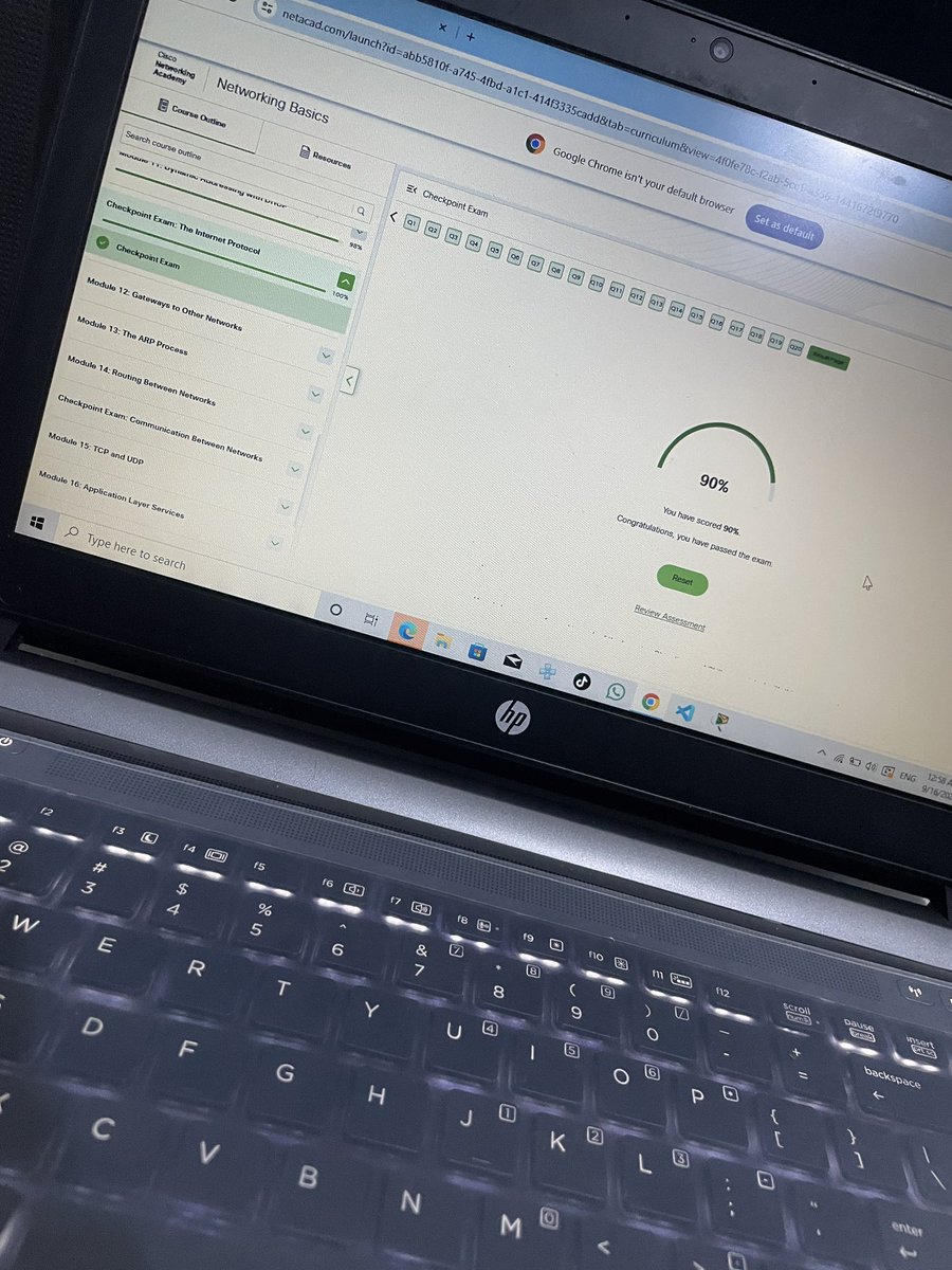 darealafrez's tweet photo. Today’s checkpoint exam went pretty well. I didn’t get everything correct, but I improved a lot after retaking it and figuring out my mistakes. 💪🏽🔥

#Networkingbasics #Cybersecurity #Netacad
#CiscoNetworking https://t.co/LC9N6EVb0k