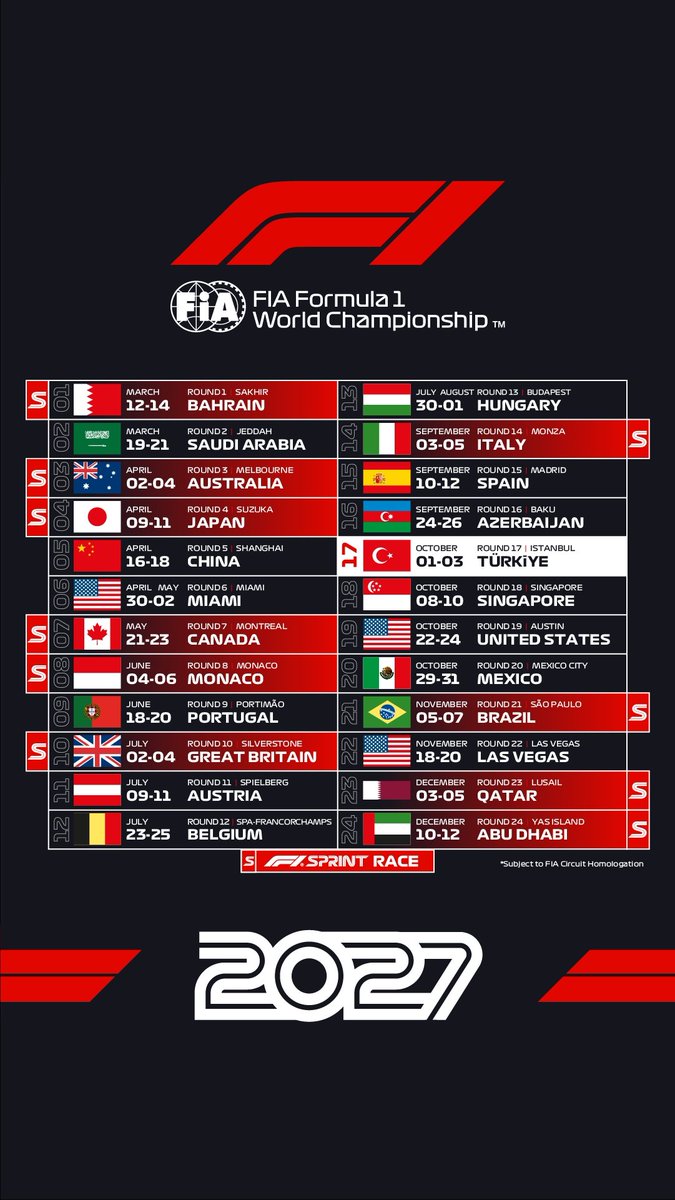 MehmetNuriErsoy's tweet photo. Formula 1’de büyük buluşmanın tarihi belli oldu! 🇹🇷🏁

FORMULA 1 TURKISH GRAND PRIX 2027 için 1–3 Ekim’de TOSFED İstanbul Park’ta buluşuyoruz. 3 Ekim 2027’de dünyanın gözü İstanbul’da, yarışın heyecanı pistte olacak!

Cumhurbaşkanımız Sayın @RTErdogan’ın liderliğinde ülkemize yeniden kazandırdığımız Formula 1’de, yarış takviminin açıklanmasıyla biz de hazırlıklarımızda vites yükseltiyoruz.

İstanbul’umuzun tarihini, kültürünü, gastronomisini ve yaşam tarzını Formula 1’in küresel etkisiyle buluşturacak projeleri hayata geçirecek; bu büyük organizasyonun spor turizmine ve şehrimizin ekonomisine katkısını artıracağız.

Bakanlığımız ile Gençlik ve Spor Bakanlığımızın destekleri, TOSFED’in uzun yıllara yayılan çalışmalarıyla yeniden takvime giren İstanbul Park, 2027–2031 yılları boyunca Formula 1’e ev sahipliği yapacak.

Dünyanın dört bir yanındaki Formula 1 tutkunlarını, iki kıtayı buluşturan İstanbul’un eşsiz atmosferini yaşamaya davet ediyorum.