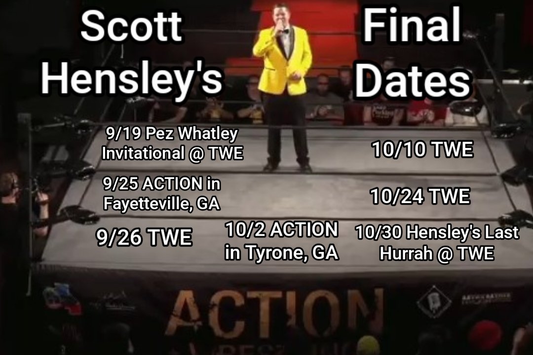 ScottCHensley's tweet photo. Thank you for 20 years of getting paid to be a part of pro wrestling. I've gotten to work with so many great promoters, wrestlers, and staff - and have met so many cool fans along the way.

I have SIX ring announcing gigs left!(just helping out at the Pez show)

Come see me! https://t.co/QbMJdn62e3