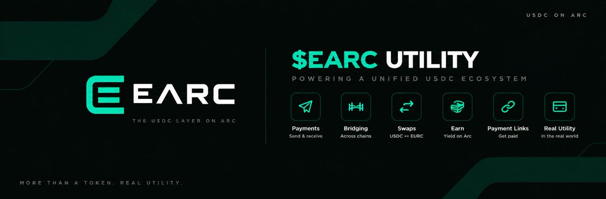 useEARC's tweet photo. Arc is the network.
USDC is the money.
EARC is the interface.
$EARC adds a soft utility layer around the product:
→ Fee discounts
�� Cashback
→ Referral benefits

The product works on its own.

$EARC adds utility on top.
Product first. Utility follows.
→ https://t.co/H3BxnKgxj7