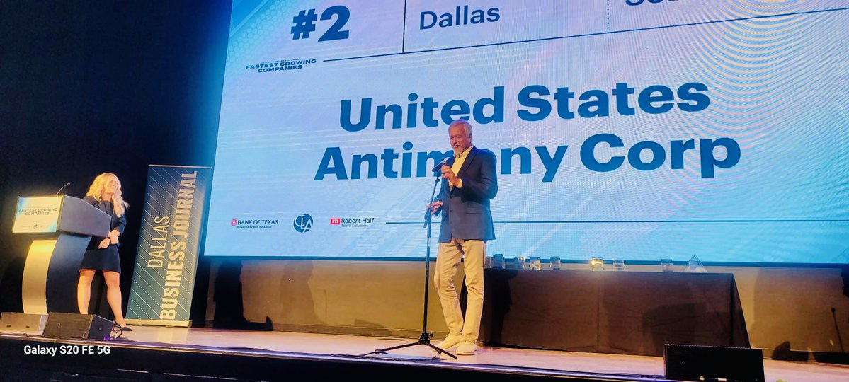 NYSE_UAMY's tweet photo. $UAMY 
United States Antimony Corporation Named # 2 of the Fastest Growing Companies in the Dallas/Fort Worth Metroplex
“The Critical Minerals and ZEO Company”
~ Antimony, Gold, Tungsten, and Zeolite ~

DALLAS, TX / ACCESS Newswire / September 16, 2026 / United States Antimony Corporation (“USAC,” “US Antimony,” or the “Company”), (NYSE: UAMY) (NYSE Texas: UAMY), a leading producer and processor of antimony, zeolite, and other critical minerals, and the only fully integrated antimony company in the world outside of China and Russia, has been recognized as one of the Fastest Growing Companies (Revenue Growth of 352% over the last three years) by the Dallas Business Journal for the Dallas/Fort Worth Metroplex at their 2026 awards event held last evening. Winners were honored at an awards dinner and UAMY was awarded the #2 out of fifty competitors.  Additionally, it was the only critical minerals company to participate in the ranking. 
The Fastest Growing Companies list is an annual research project performed by the Dallas Business Journal which conducts ranking of the fastest-growing companies in the Dallas/Fort Worth Metroplex based on revenue growth over a three-year period for companies that have between $10 million to $1 billion of annual revenues.