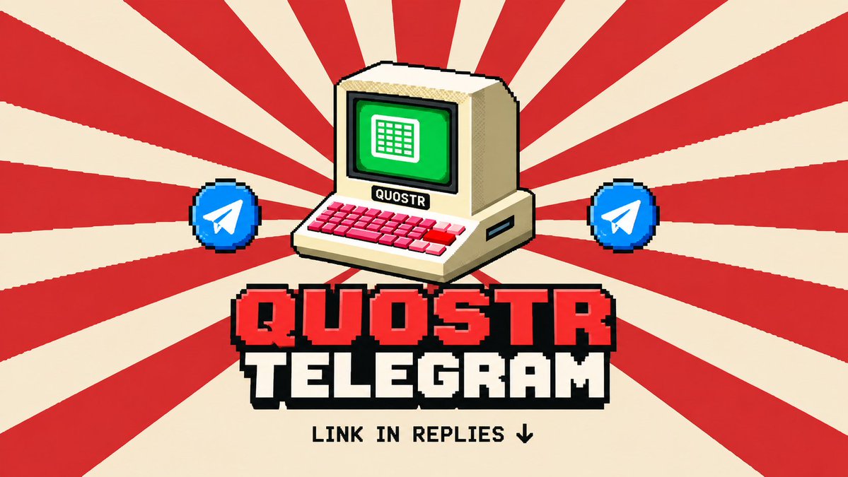 QuoStr_'s tweet photo. The official $QUOSTR Telegram is now live.

Join the community for updates, strategy discussions, Quotron fleet progress, buybacks, burns, builder contributions, and everything happening across the QUOSTR system.

Telegram link in the replies below. ↓ https://t.co/P7gS0yyeuu